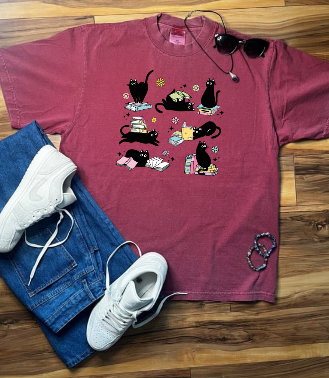 Cats and Books Shaka Wear Tee