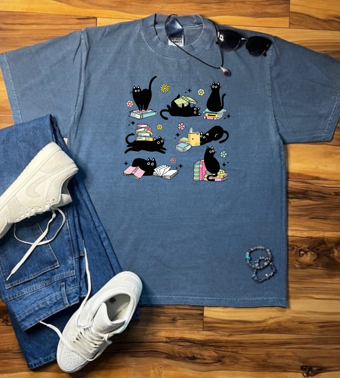 Cats and Books Shaka Wear Tee