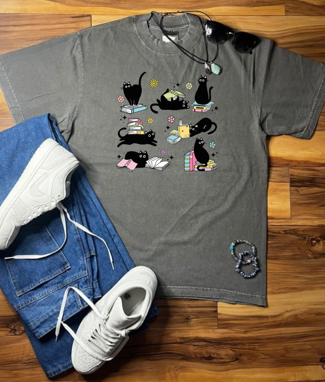 Cats and Books Shaka Wear Tee