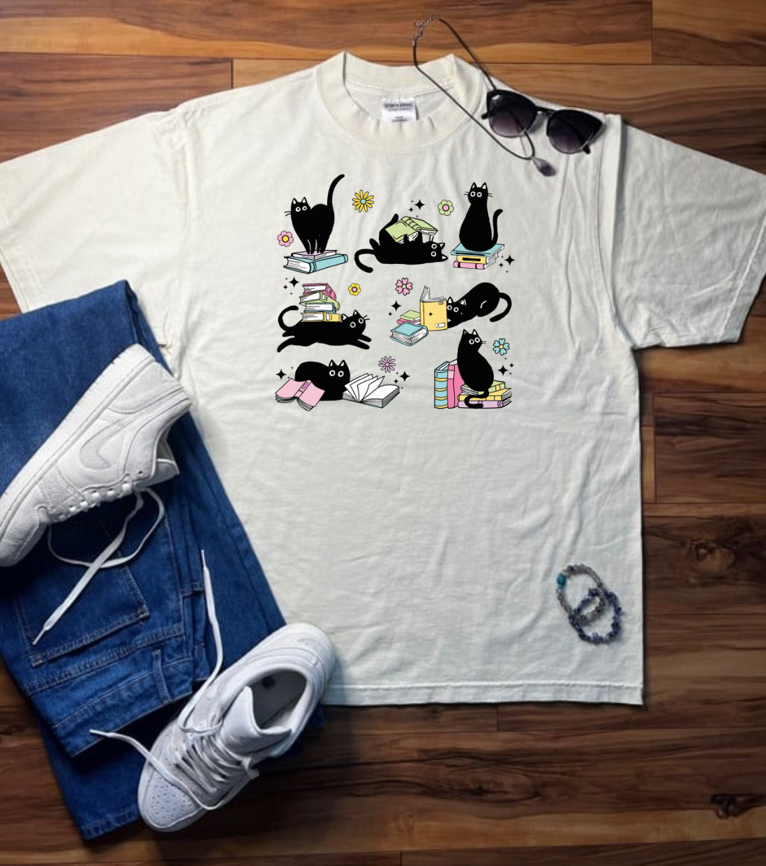 Cats and Books Shaka Wear Tee