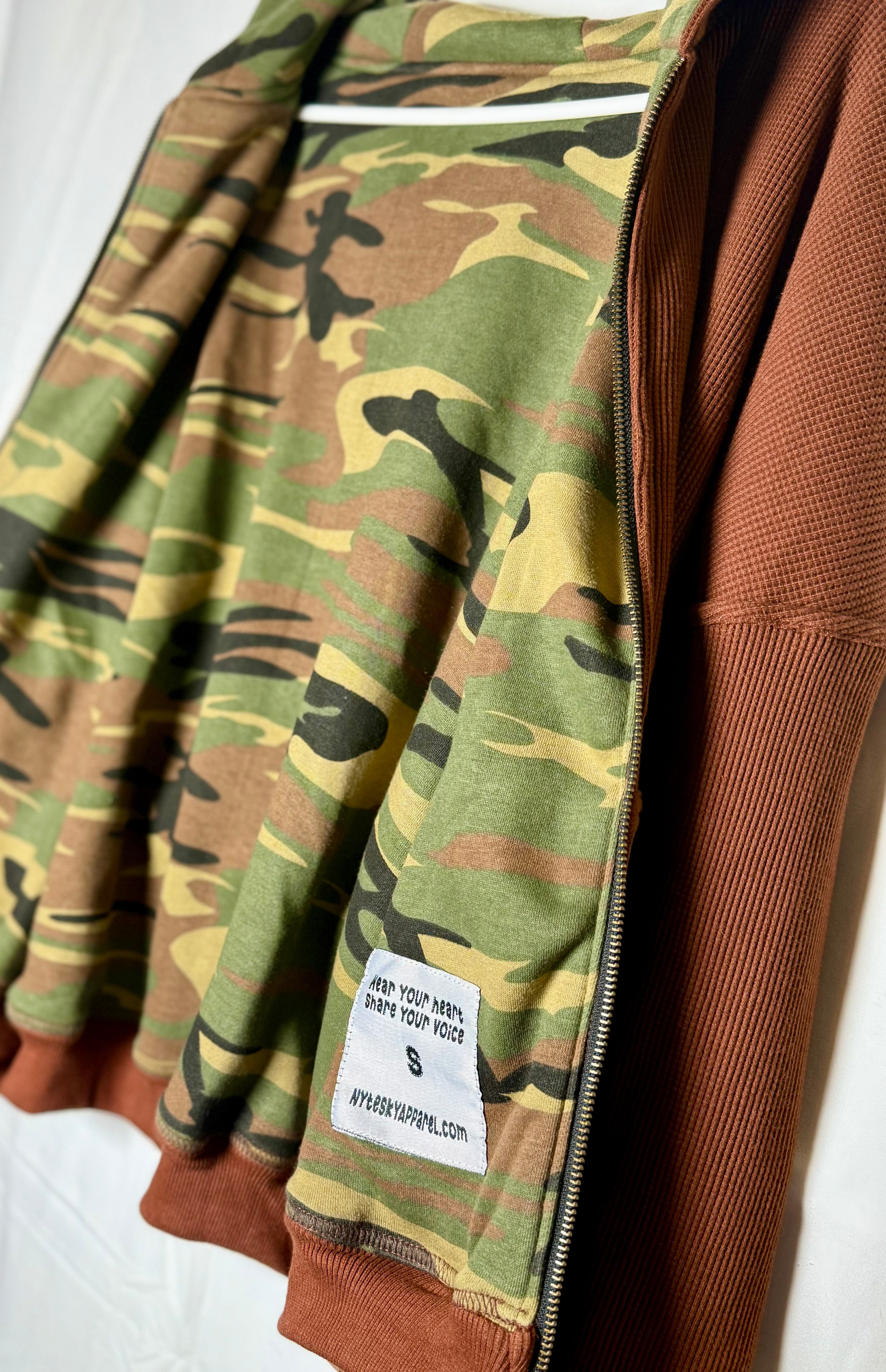 Brown Camo Zip Up  Hoodie