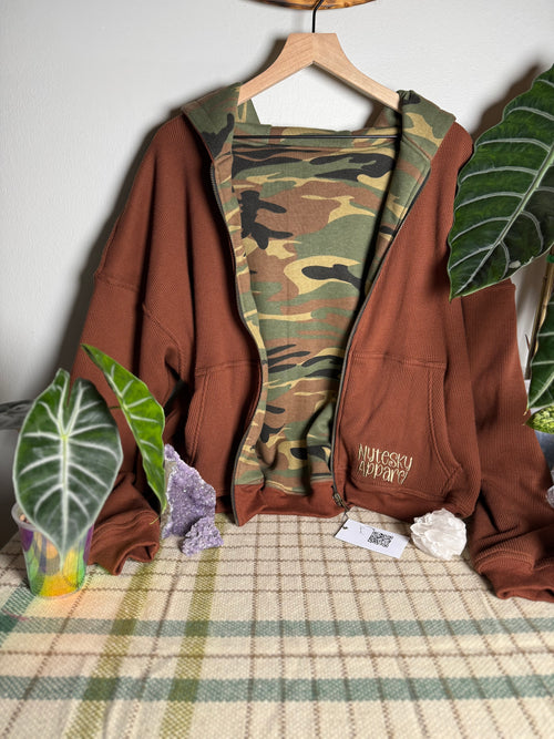 Brown Camo Zip Up  Hoodie
