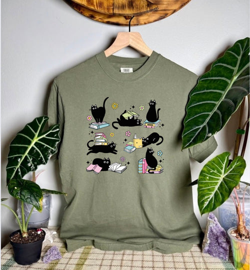 Cats and Books Comfort Colors Tee