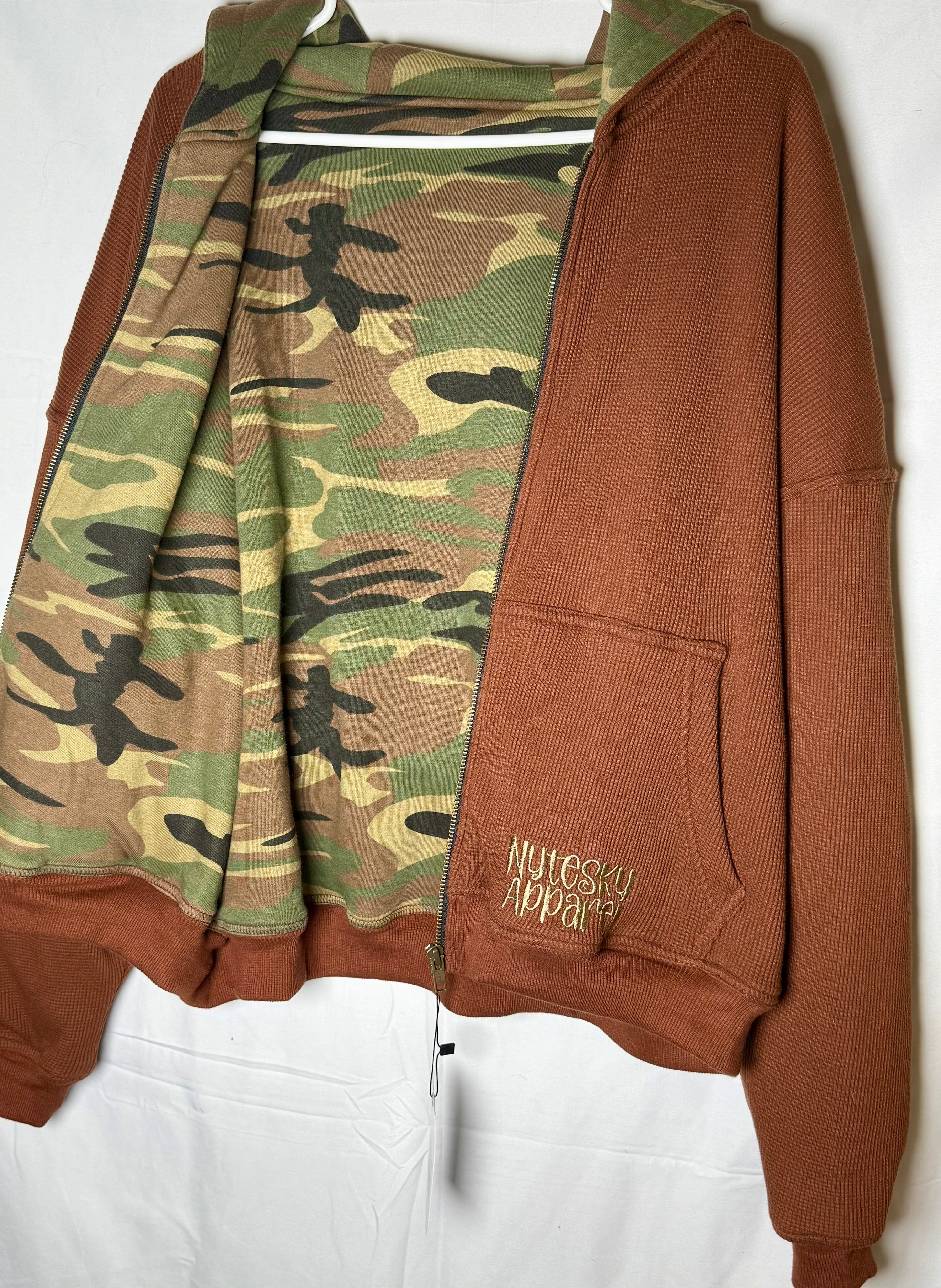 Brown Camo Zip Up  Hoodie