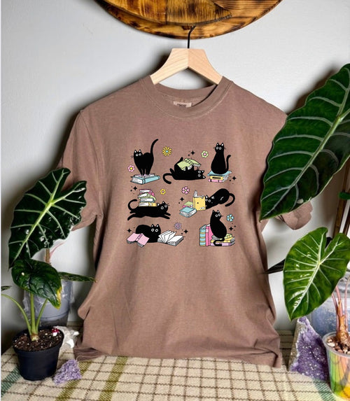 Cats and Books Comfort Colors Tee